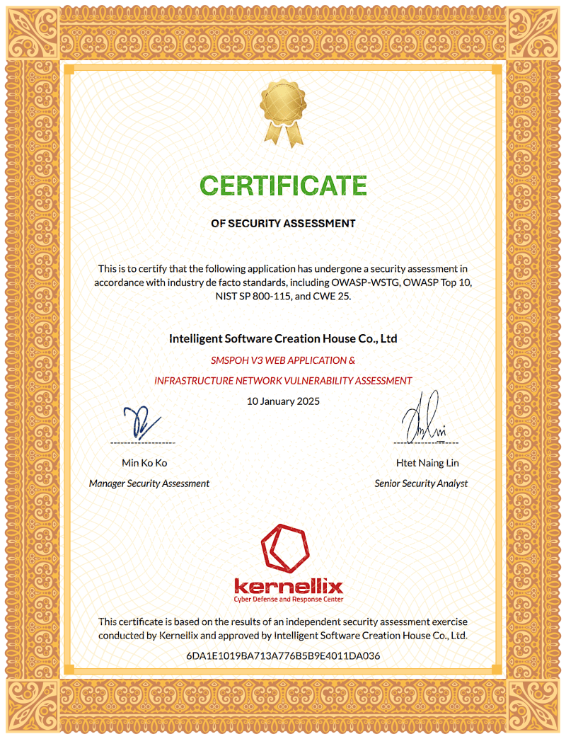 SMSPoh Security Assessment with Kernellix Certificate