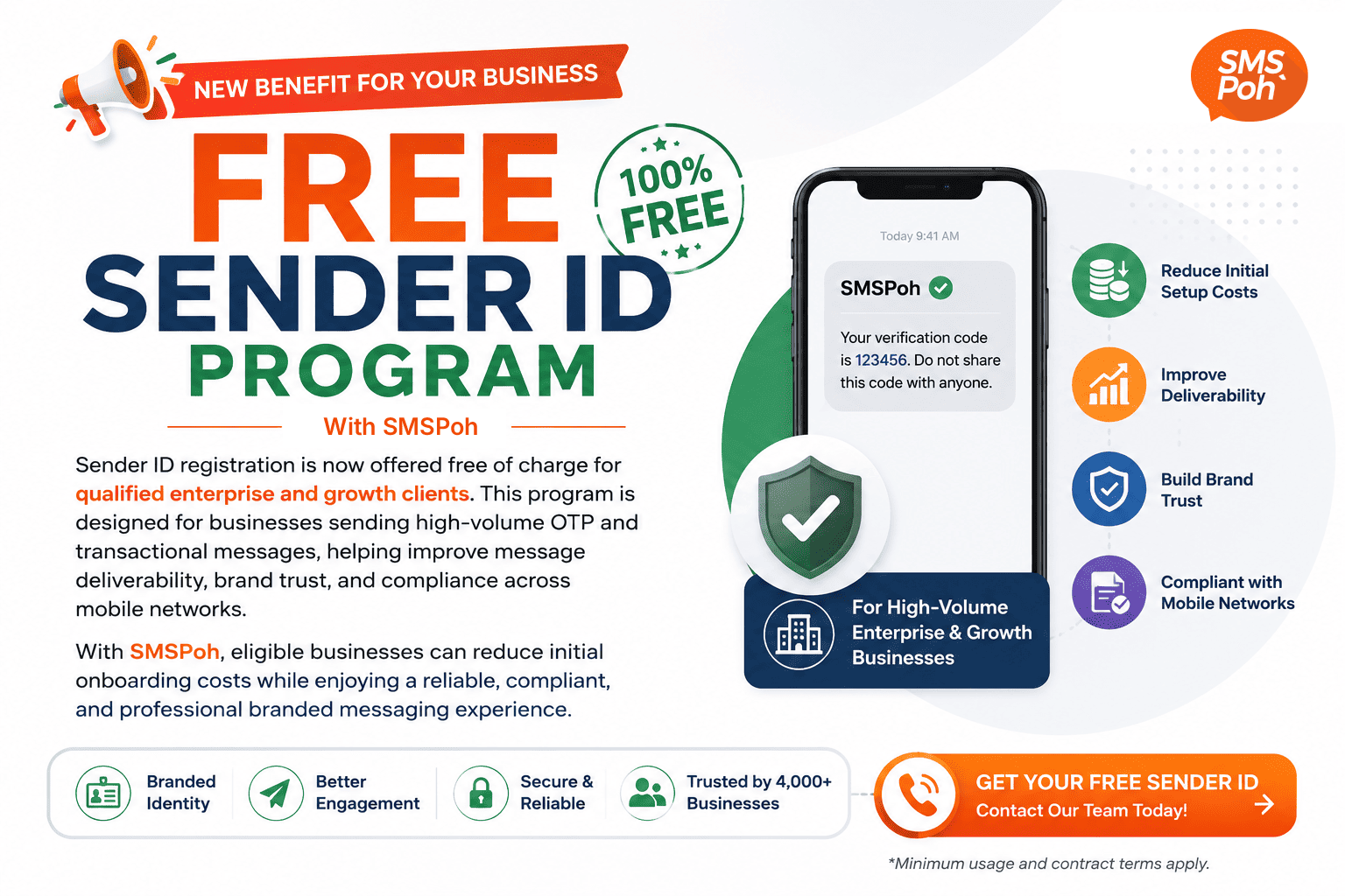 Free Sender ID Registration with SMSPoh for Enterprise and Growth Clients