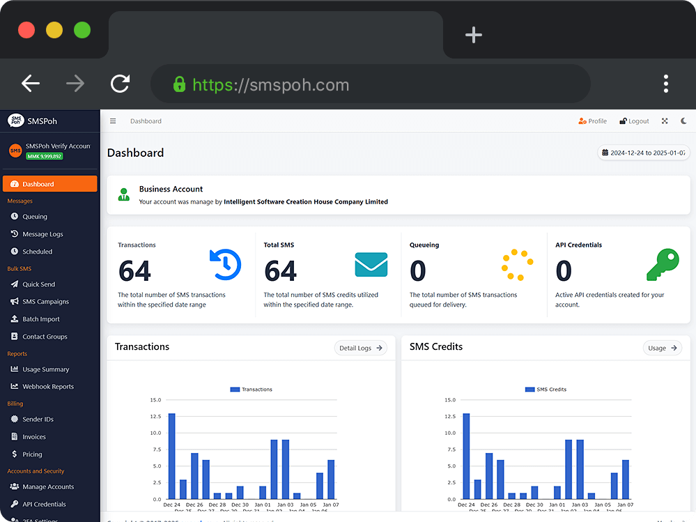 SMSPoh Dashboard Web Preview